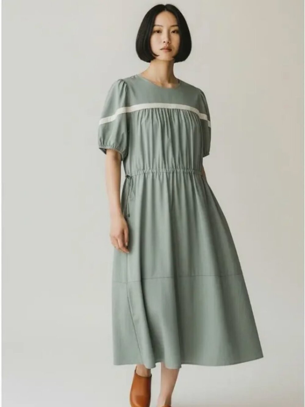 Green Midi Dress Puff Sleeves